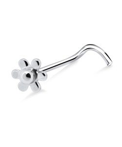 Flower Silver Curved Nose Stud NSKB-729